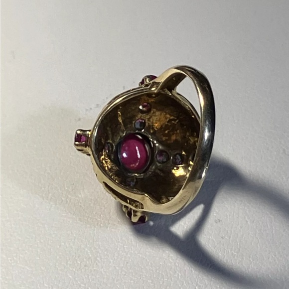 ANTIQUE 14K YELLOW GOLD RING with NATURAL RUBIES,ART DECO, 1930's - Picture 5 of 8
